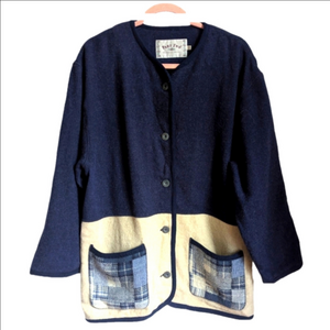 VINTAGE Navy Nautical Wool Casual Cottagecore Academia Cardigan Size 8